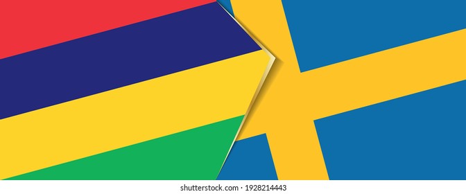 Mauritius und Schweden Flaggen, zwei Vektorflaggen Symbol für Beziehung oder Konfrontation.