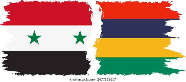Mauritius and Syria grunge flags connection, vector