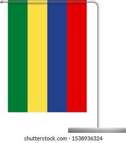 Mauritius table flag. Metal flagpole. National flag of Mauritius vector illustration
