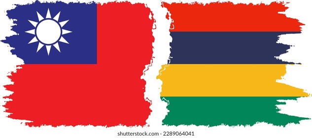 Mauritius and Taiwan grunge flags connection, vector