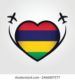Mauritius Travel Heart Flag With Airplane Icons