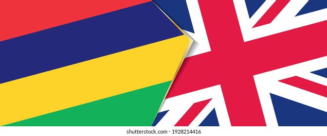 Mauritius and United Kingdom flags, two vector flags symbol of relationship or confrontation.