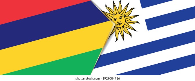 Mauritius and Uruguay flags, two vector flags symbol of relationship or confrontation.