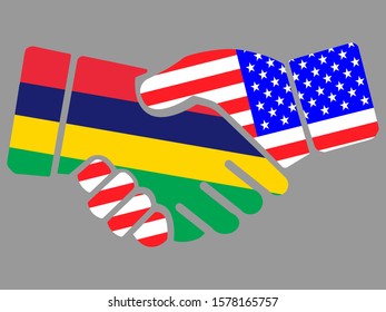 Mauritius and USA flags Handshake vector