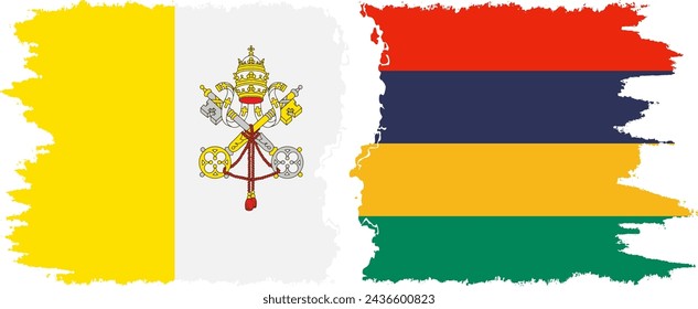 Mauritius and Vatican grunge flags connection, vector