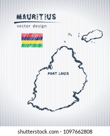 Mauritius vector chalk drawing map isolated on a white background