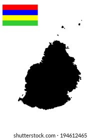 Mauritius vector map and vector flag isolated on white background. High detailed silhouette illustration.  
