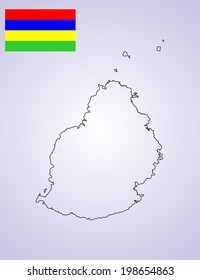 Mauritius vector map silhouette contour and vector flag isolated on white background. High detailed illustration. Country in Africa symbol.