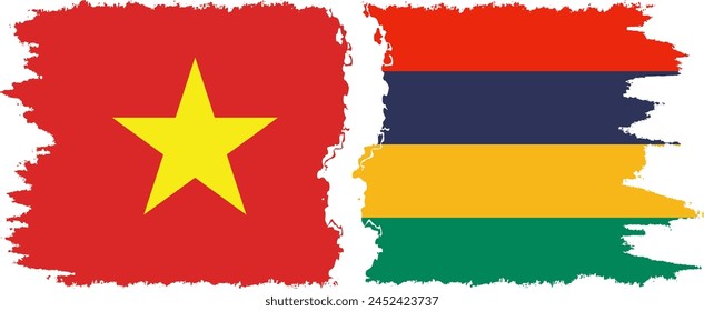 Mauritius and Vietnam grunge flags connection, vector