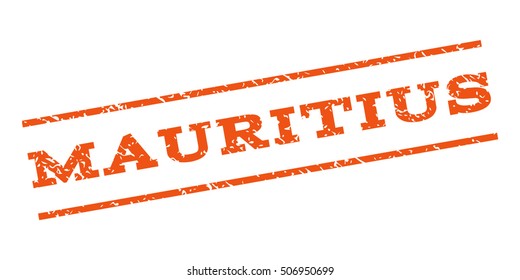 Mauritius watermark stamp. Text caption between parallel lines with grunge design style. Rubber seal stamp with unclean texture. Vector orange color ink imprint on a white background.