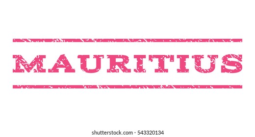 Mauritius watermark stamp. Text caption between horizontal parallel lines with grunge design style. Rubber seal stamp with unclean texture. Vector pink color ink imprint on a white background.