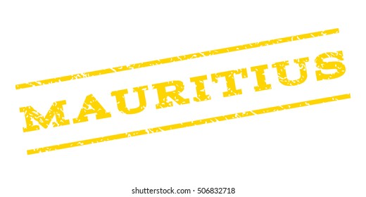 Mauritius watermark stamp. Text tag between parallel lines with grunge design style. Rubber seal stamp with scratched texture. Vector yellow color ink imprint on a white background.