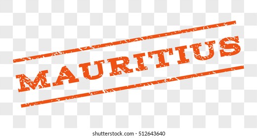 Mauritius watermark stamp. Text tag between parallel lines with grunge design style. Rubber seal stamp with dirty texture. Vector orange color ink imprint on a chess transparent background.
