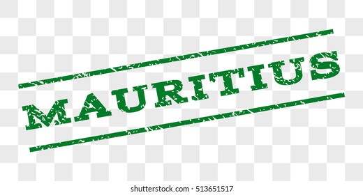 Mauritius watermark stamp. Text tag between parallel lines with grunge design style. Rubber seal stamp with unclean texture. Vector green color ink imprint on a chess transparent background.
