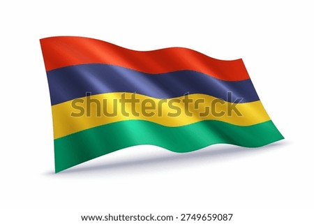 Mauritius waving flag of isolated on white background.