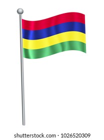 Mauritius waving flag on flagpole vector illustration.3d vector icon isolated on white background
