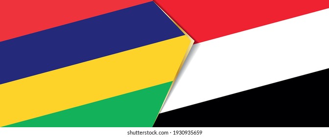 Banderas de Mauricio y Yemen, dos banderas vectoriales símbolo de relación o enfrentamiento.