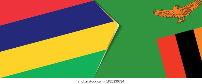 Banderas de Mauricio y Zambia, dos banderas vectoriales símbolo de relación o enfrentamiento.