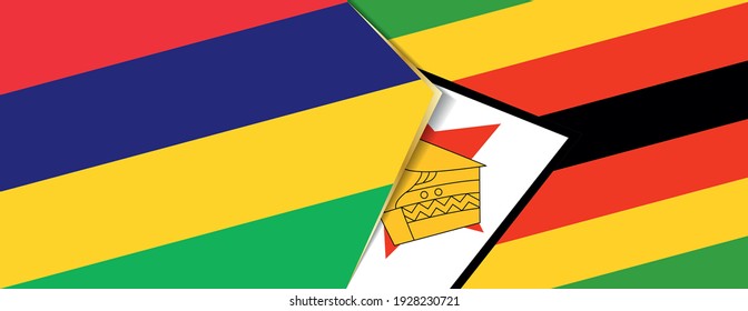 Mauritius and Zimbabwe flags, two vector flags symbol of relationship or confrontation.