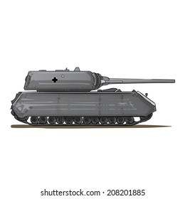 Maus. German tank of the Second World War period. Hand drawn. Isolated on white.