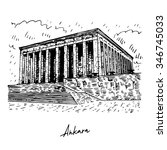 Mausoleum of Ataturk. Ankara, Turkey. Vector freehand pencil sketch.