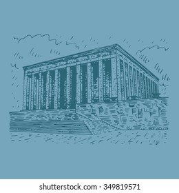 Mausoleum of Ataturk. Ankara, Turkey. Vector freehand pencil sketch.