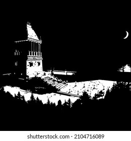 Mausoleum at Halicarnassus or Tomb of Mausolus, vector illustration. Seven Wonders of the Ancient World. Mausoleum at Halicarnassus Great construction of the Greeks. vector eps 10