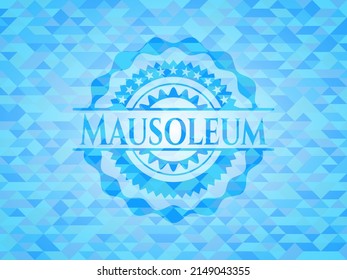 Mausoleum light blue emblem. Mosaic background. 