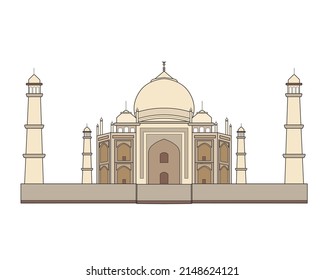 Mausoleo del Taj Mahal en Agra, India. Estilo de caricatura plano, punto de referencia histórico, punto de referencia, ilustración vectorial. Vector de stock