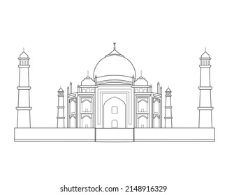 Mausoleo del Taj Mahal en Agra, India. Estilo de caricatura plano, punto de referencia histórico, punto de referencia, ilustración vectorial. Vector de stock