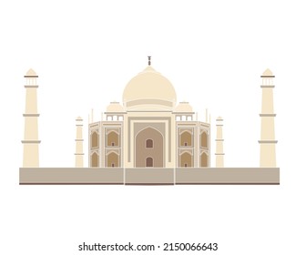 Mausoleo del Taj Mahal en Agra, India. Estilo de caricatura plano, punto de referencia histórico, punto de referencia, ilustración vectorial. Vector de stock