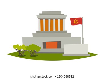 
Mausoleum vector illustration. Ho Chi Minh mausoleum in Hanoi. Vietnam landmark, isolated on white background. Cartoon flat style