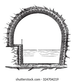 Mauvages cross section of the underground, vintage engraved illustration. Industrial encyclopedia E.-O. Lami - 1875.
