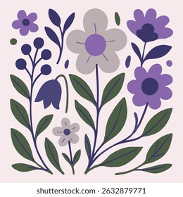 Mauve Lavender Green Floral Motif Background Print Design in Vector