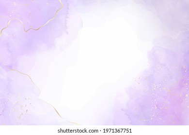 Mauve liquid watercolor background with golden glitter splash. Pastel violet marble alcohol ink drawing effect. Vector illustration of abstract stylish fluid art amethyst backdrop. svg