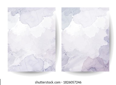 Mauve Purple Watercolor Fluid. Paint Vector Design Cards. Dusty Violet Geode Frames. Winter Wedding Invitations. Snow Or Veil Textures. Dye Splash Style. Isolated And Editable