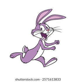 Mauve Rabbit Cartoon Character Hopping with Joy