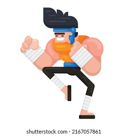 Mauy thai fighter in fighting pose. Flat style mma and kickbox fighter. vector illustration