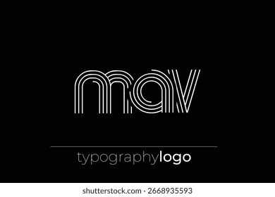 Logotipo de tipografia geométrica moderna MAV. Composição moderna e elegante com uma ilustração de logotipo de tipografia monocromática projetada com linhas intrincadas.