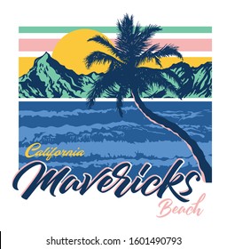 Mavericks Beach California Hand Drawn Illustration