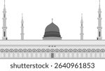Mawlid al Nabi greeting card with dome and minaret of the Prophet's Mosque in grayscale, Islamic Hijri year, Eid Mubarak - Grand Mosque in Mecca, 