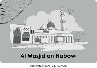 Tarjeta de felicitación de Mawlid al Nabi en blanco y negro (cumpleaños del profeta Mahoma)