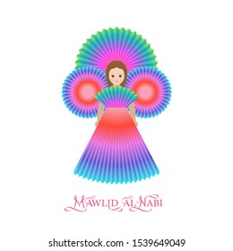 Mawlid Al Nabi sugar Bride. Traditional Islamic celebration of the prophet Muhammad birthday - a bride made of sweets for young girls to play and eat it. Vector Illustration on a light background.