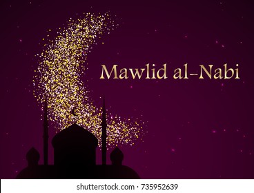Mawlid al Nabi. Translation: Prophet Muhammad's birthday. Greeting card for islamic holiday. vector illustration.