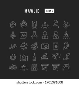 Mawlid. Collection of perfectly thin icons for web design, app, and the most modern projects. The kit of signs for category Holidays.