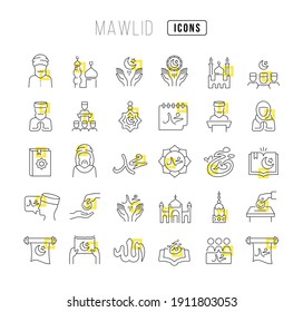 Mawlid. Collection of perfectly thin icons for web design, app, and the most modern projects. The kit of signs for category Holidays.