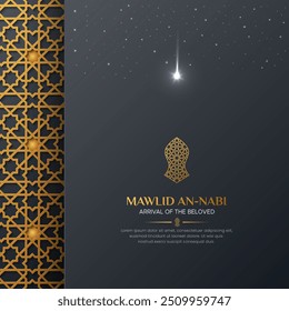 Mawlid an Nabi elegante Grußkarte, Social-Media-Post-Vorlage mit islamischen geometrischen Muster