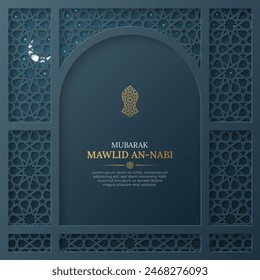 Mawlid an Nabi elegant social media post template with Islamic pattern arch frame