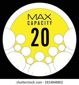 Max 20 Person Allowed , Social Distance Sign Vector Illustration, Maximum Capacity 20 People Entrance Sticker / Board