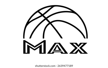 Max – first name in sporty style with a stylized basketball sketch. Black vector graphic, ideal for banners, cards, sweatshirts, prints, Cricut, Silhouette and sublimation projects.